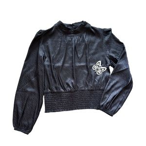 Self Esteem Women’s Black Blouse Size XL Long Sleeve Mock Neck Gathered  NEW